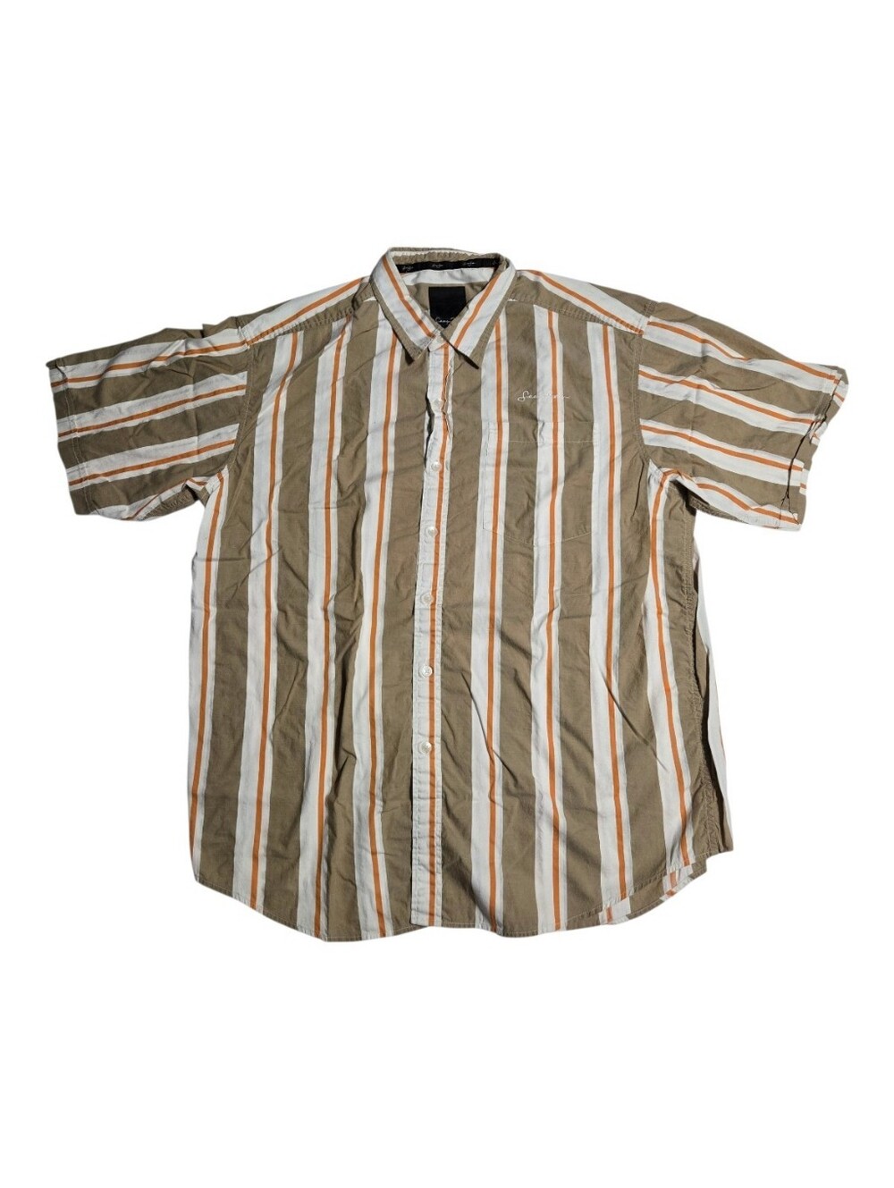 VTG Sean John Short Sleeve Button Up Shirt White Orange Stripe Mens XXL Hip Hop